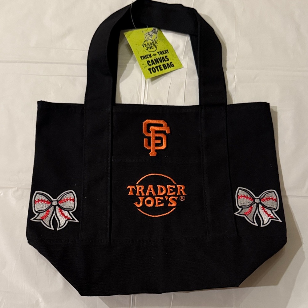 Trader Joe’s Black & Orange Canvas Tote Bag with SF Giants patches